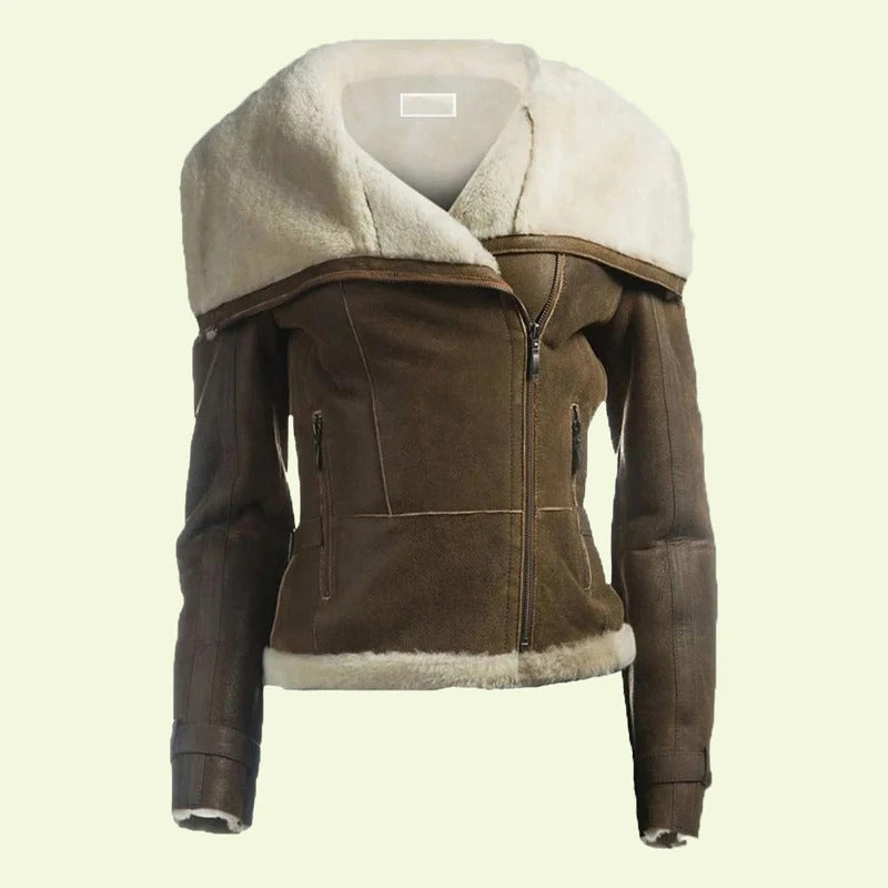 Women’s Olive Green Shearling Leather Jacket