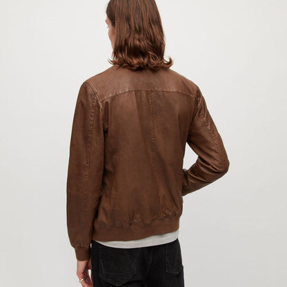 Men’s Brown Lambskin Leather Bomber Jacket