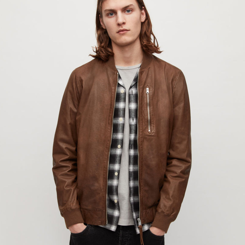 Men’s Brown Lambskin Leather Bomber Jacket