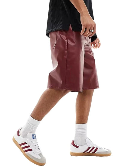 Men’s Burgundy Leather Bermuda Shorts – Stylish and Versatile