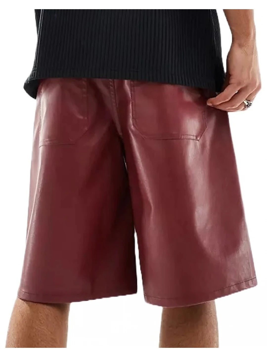 Men’s Burgundy Leather Bermuda Shorts – Stylish and Versatile