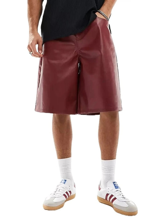 Men’s Burgundy Leather Bermuda Shorts – Stylish and Versatile