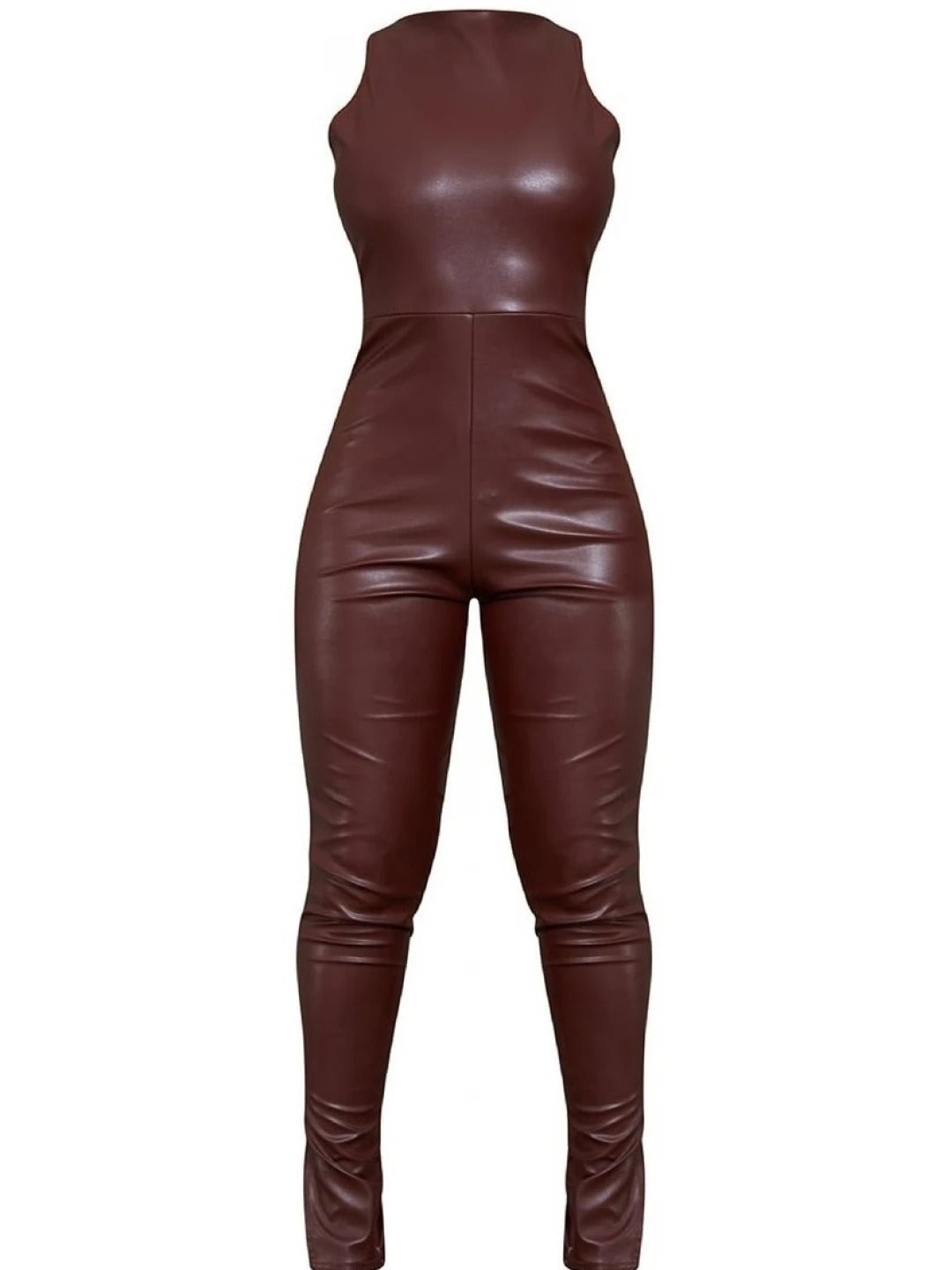 Avanzar Leather Burgundy Leather Split Hem Jumpsuit