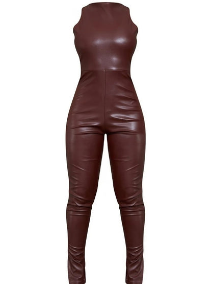 Avanzar Leather Burgundy Leather Split Hem Jumpsuit