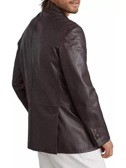 Timeless Buttoned Cuffs Brown Leather Blazer Avanzar Leather