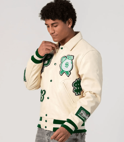 Boston Limited Edition Bomber Varsity Jacket in Off White