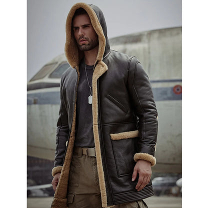 Men's B7 Bomber Sheepskin Leather Coat with Hood | Avanzar Leather Men's B7 Bomber Sheepskin Leather Coat with Hood | Avanzar Leather
