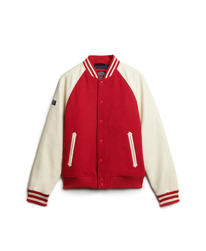 Men's Letterman Varsity Leather Jacket in Red & White Sleeves