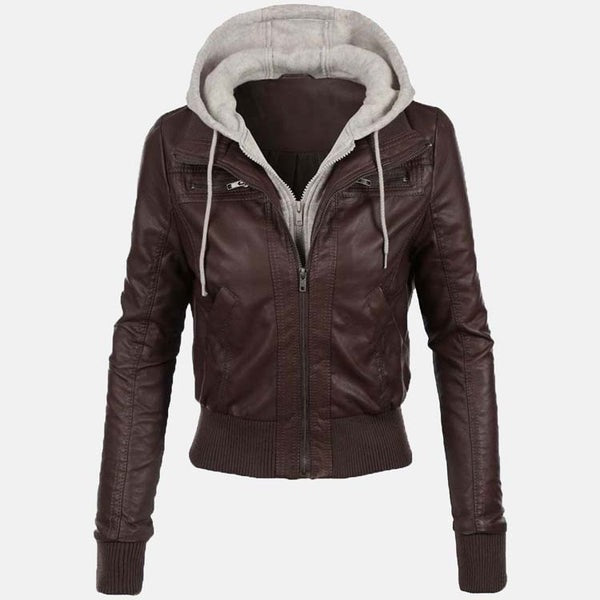 Women’s Chocolate Brown Leather Bomber Jacket by Avanzar Leather