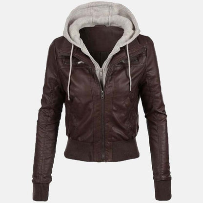Women’s Chocolate Brown Leather Bomber Jacket by Avanzar Leather