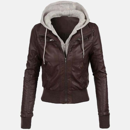 Women’s Chocolate Brown Leather Bomber Jacket by Avanzar Leather