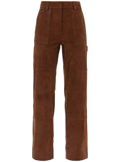 Camel Suede Leather Workwear Pants