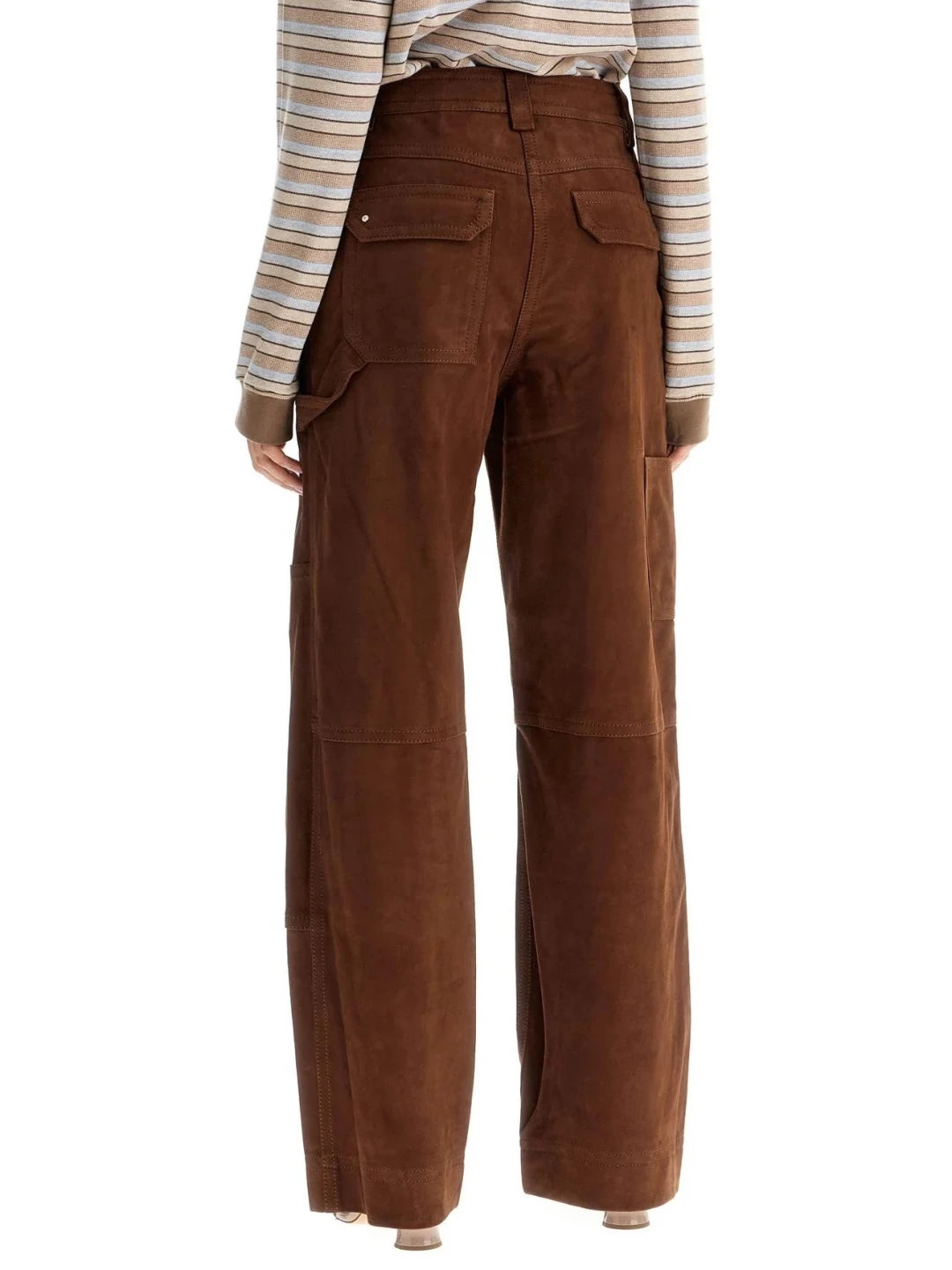 Camel Suede Leather Workwear Pants