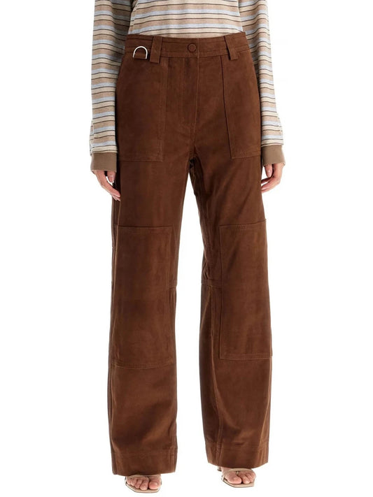 Camel Suede Leather Workwear Pants