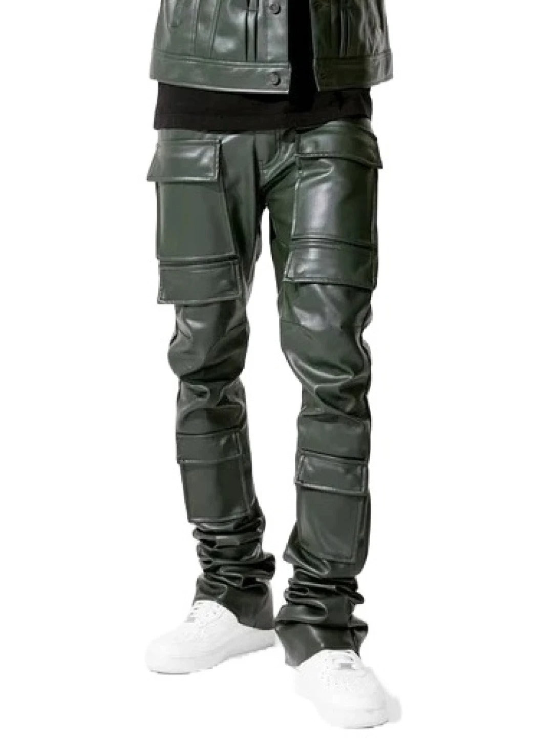 Cargo Green Leather Pants for Men by Avanzar Leather