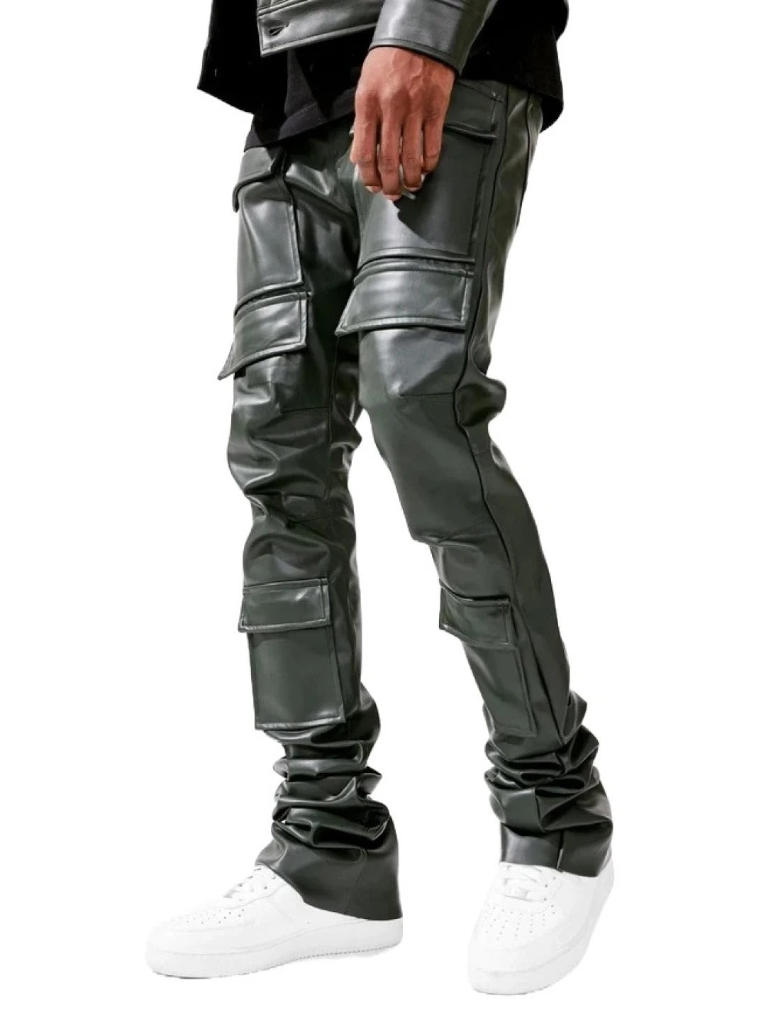 Cargo Green Leather Pants for Men by Avanzar Leather