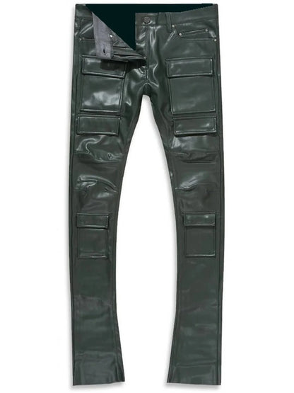 Cargo Green Leather Pants for Men by Avanzar Leather