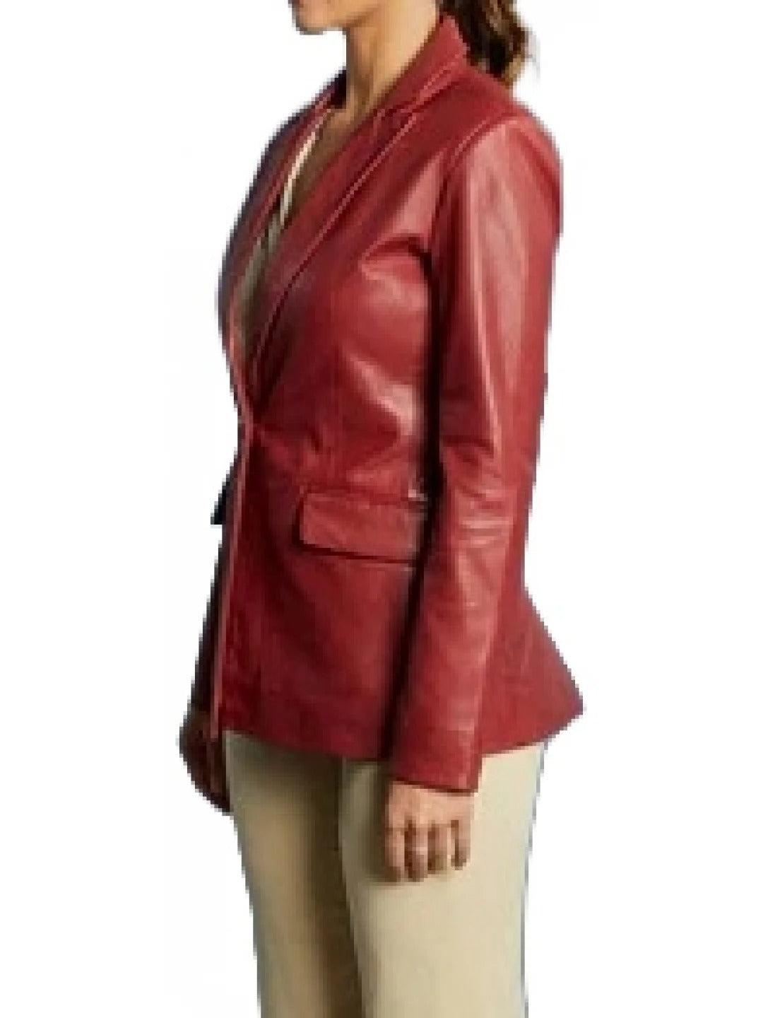 Women's Cherry Red Leather One Button Blazer Bold & Elegant Outerwear