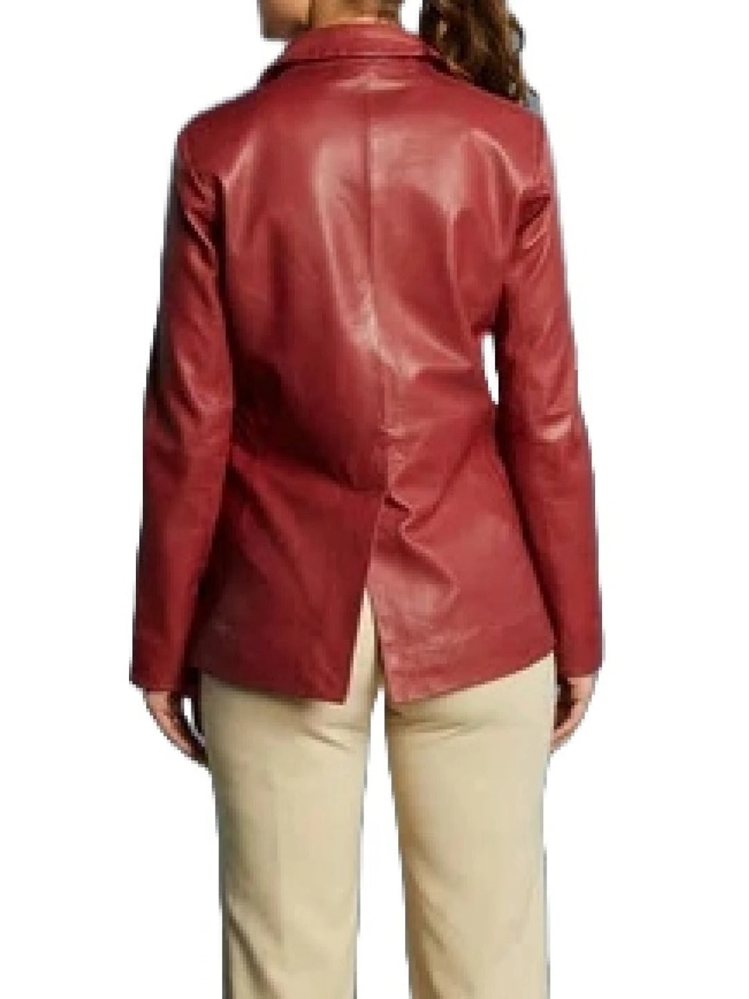 Women's Cherry Red Leather One Button Blazer Bold & Elegant Outerwear