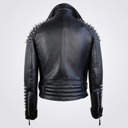 Men’s Classic Black Leather Spike-Trim Jacket – Avanzar Leather