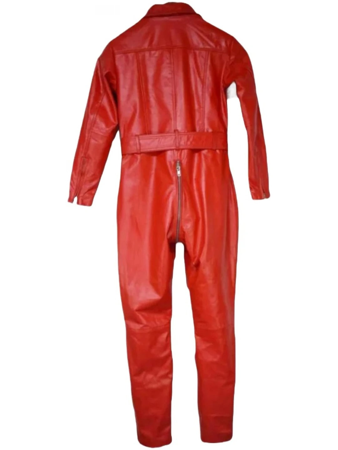 Avanzar Leather Men's Classic Collar Red Leather Jumpsuit Bodysuit