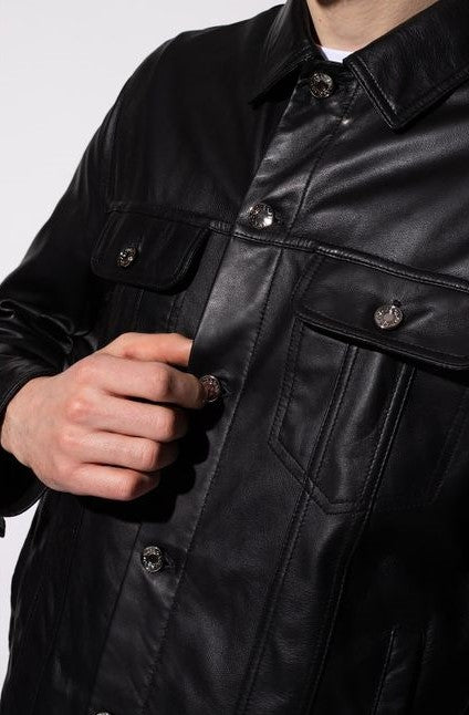 Men's Black Biker Leather Shirt