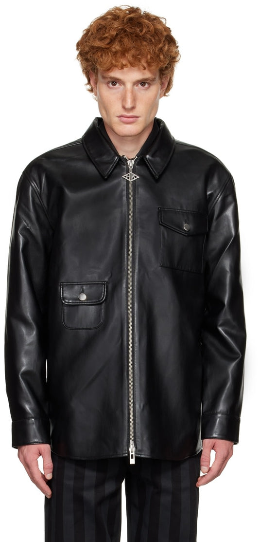 Men's Black Biker Leather Shirt