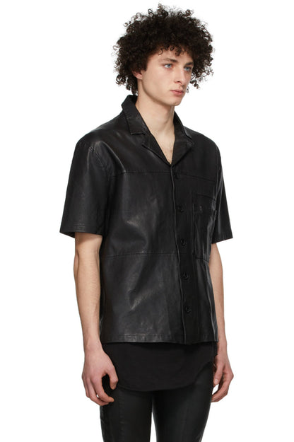 Men's Black Half Sleeve Leather Shirt