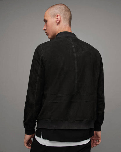 Men's Premium Black Suede Leather Bomber Jacket by Avanzar Leather