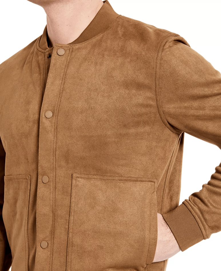 Men's Premium Tan Brown Suede Leather Bomber Jacket by Avanzar Leather