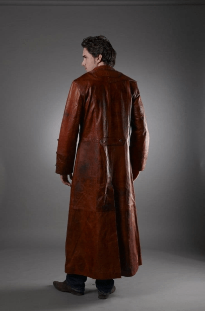 Men's Dark Brown Long Leather Coat