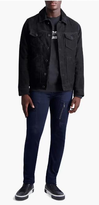 Men's Premium Black Suede Leather Trucker Jacket by Avanzar Leather