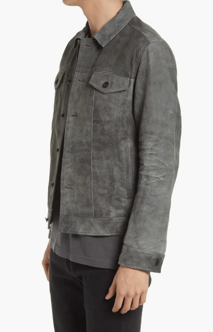 Men's Premium Gray Suede Leather Trucker Jacket by Avanzar Leather