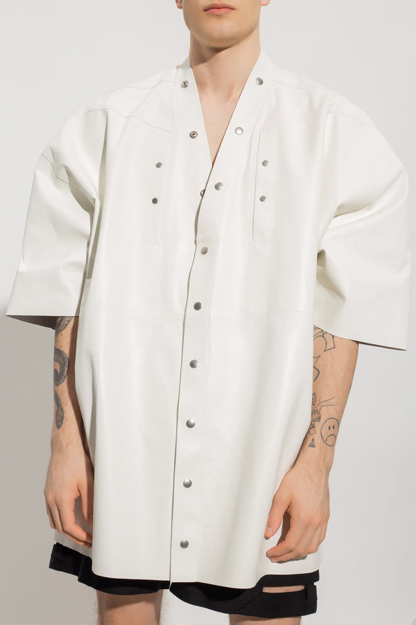 Men's White Oversized Half Sleeve Leather Shirt