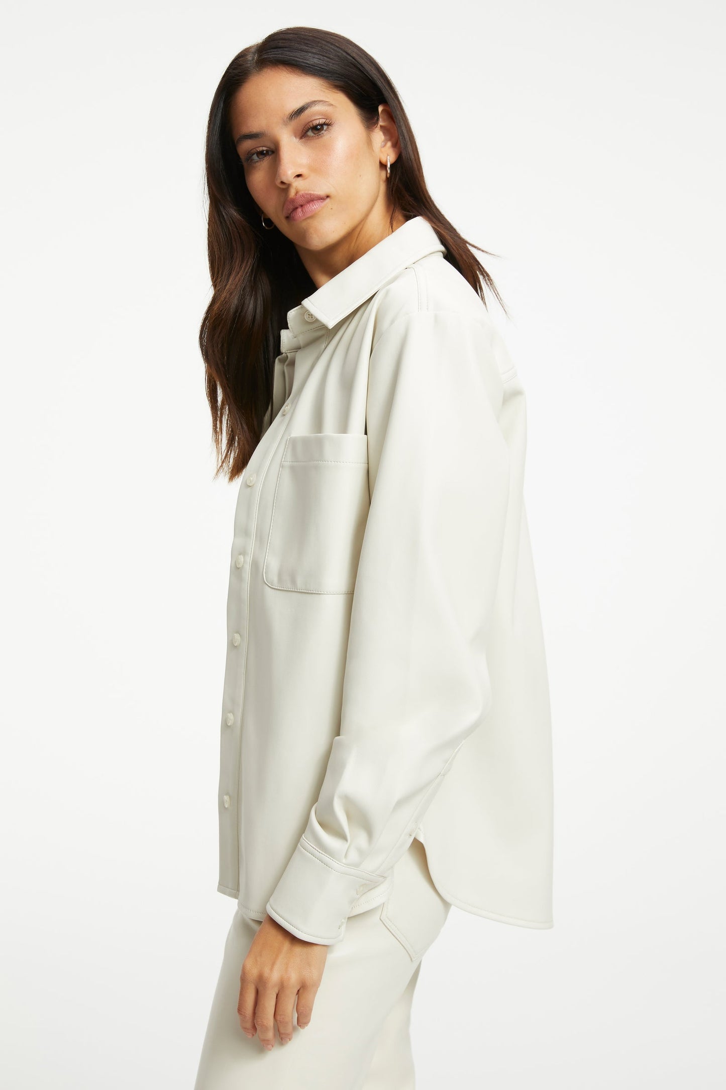 Women's Full Sleeve White Leather Shirt with Elegant Design