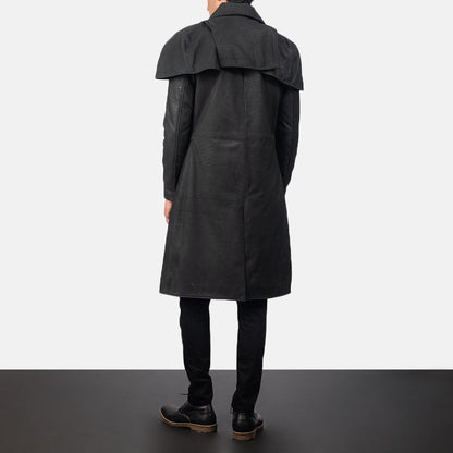 Men’s Classic Black Sheepskin Leather Duster Coat