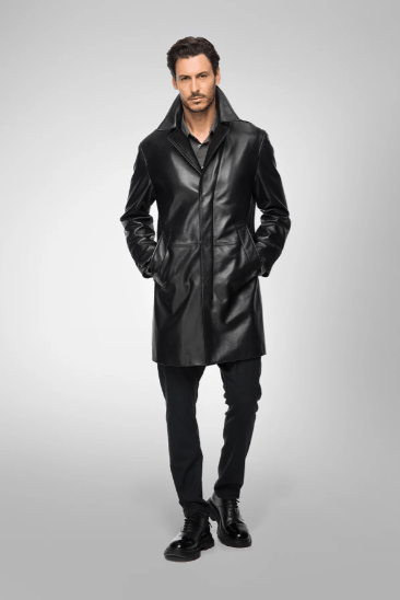 Men's Black Casual Leather Coat