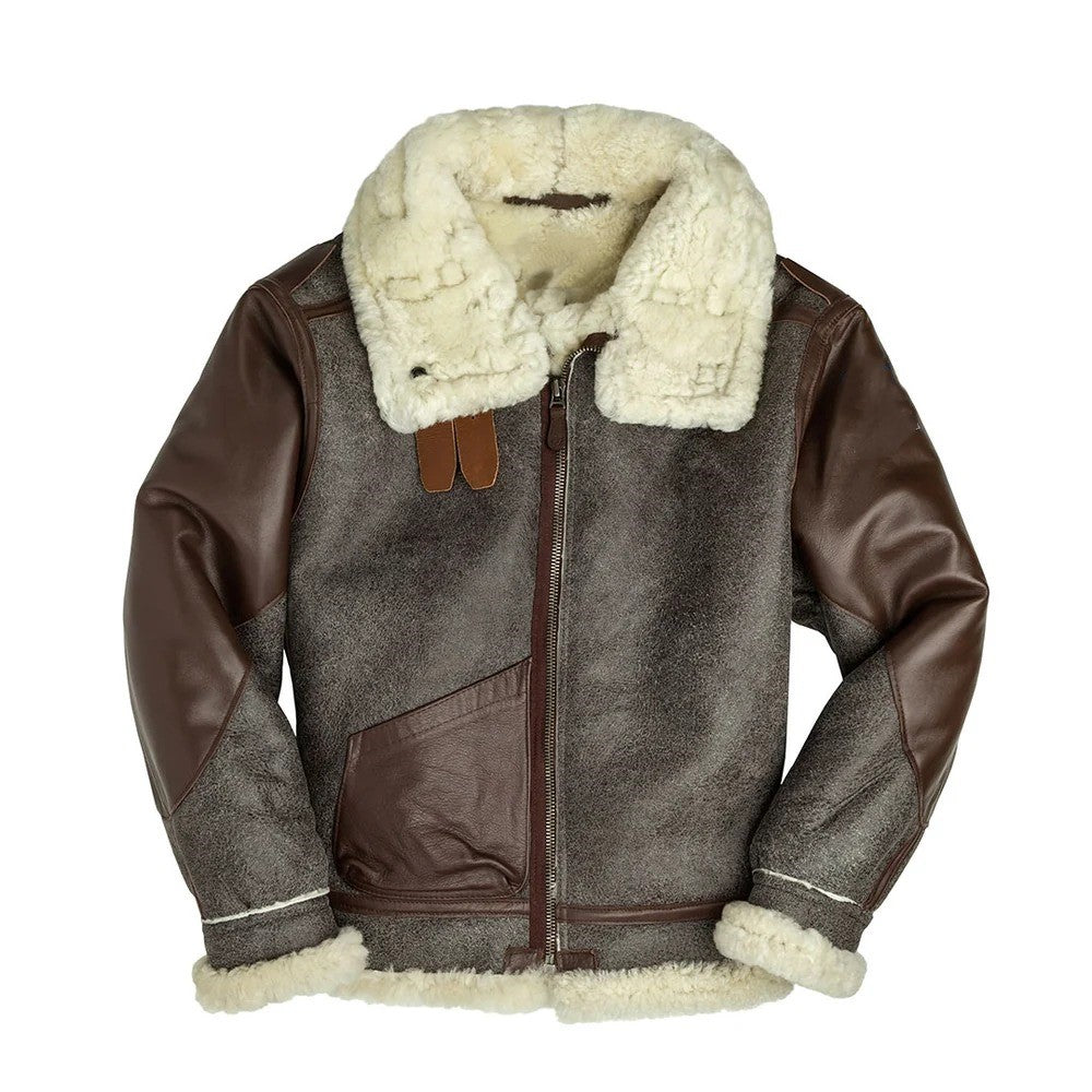 Men’s Brown Shearling B-3 Bomber Leather Jacket