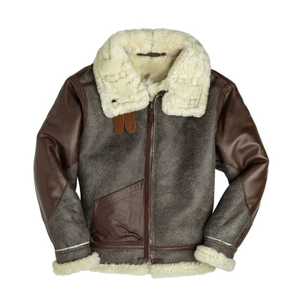 Men’s Brown Shearling B-3 Bomber Leather Jacket