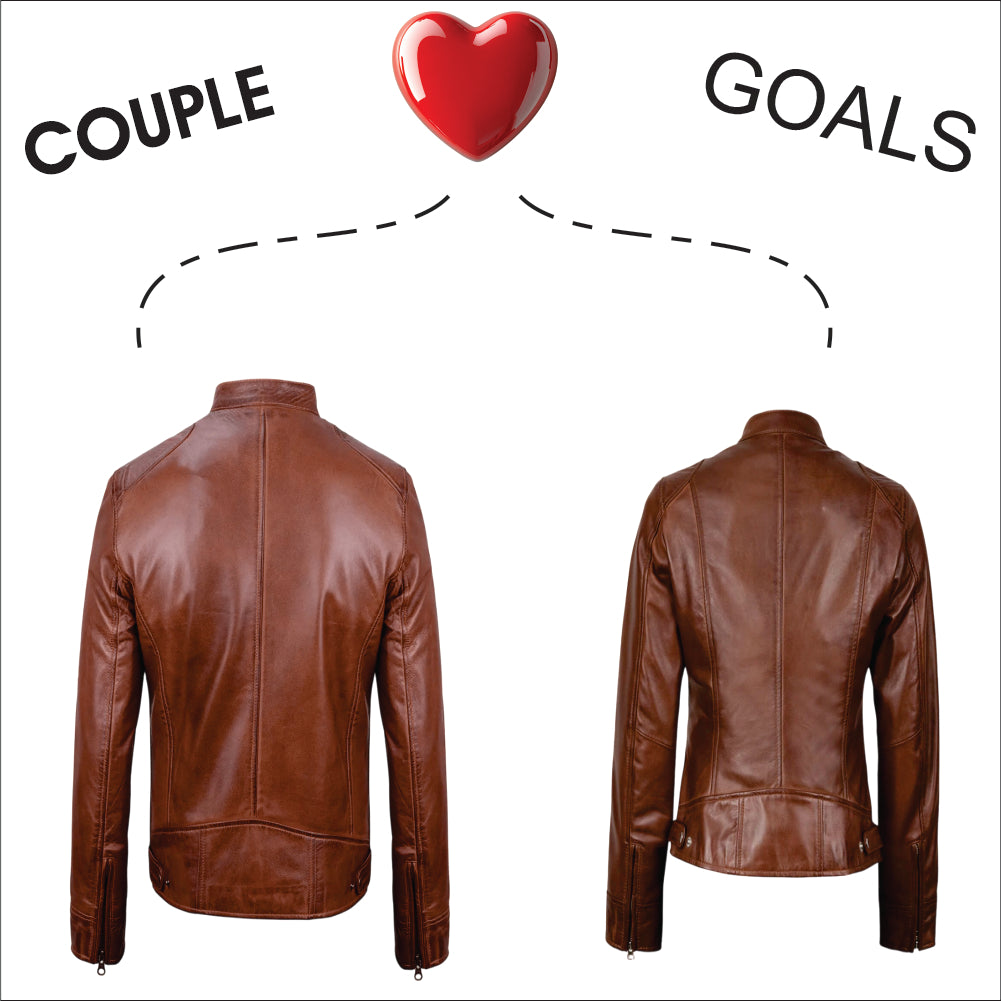 Couple Matching Brown Real Leather Motorcycle Jackets