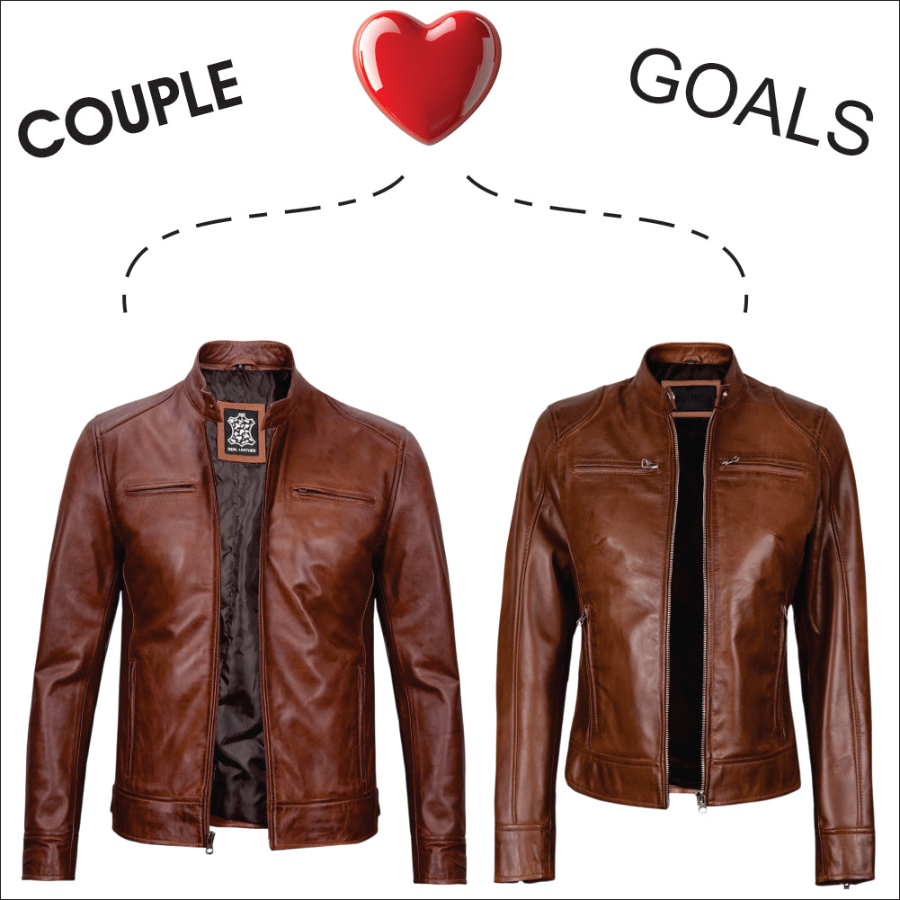 Couple Matching Brown Real Leather Motorcycle Jackets