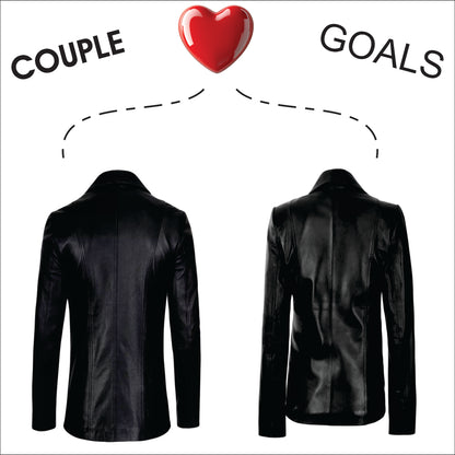 Matching Couples Black Genuine Leather Blazers