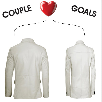 Matching White Leather Blazer for Couples – Two Button Style