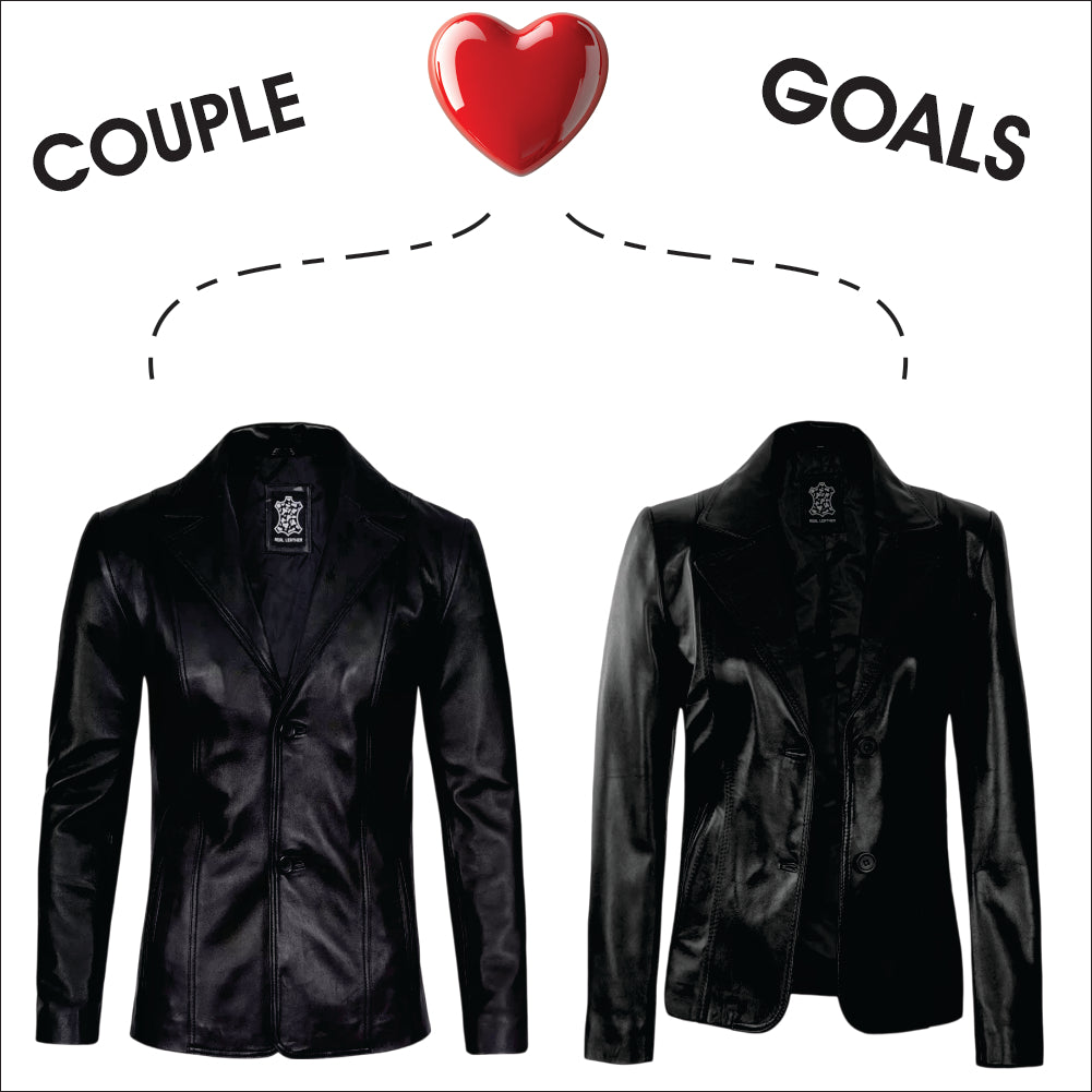 Matching Couples Black Genuine Leather Blazers