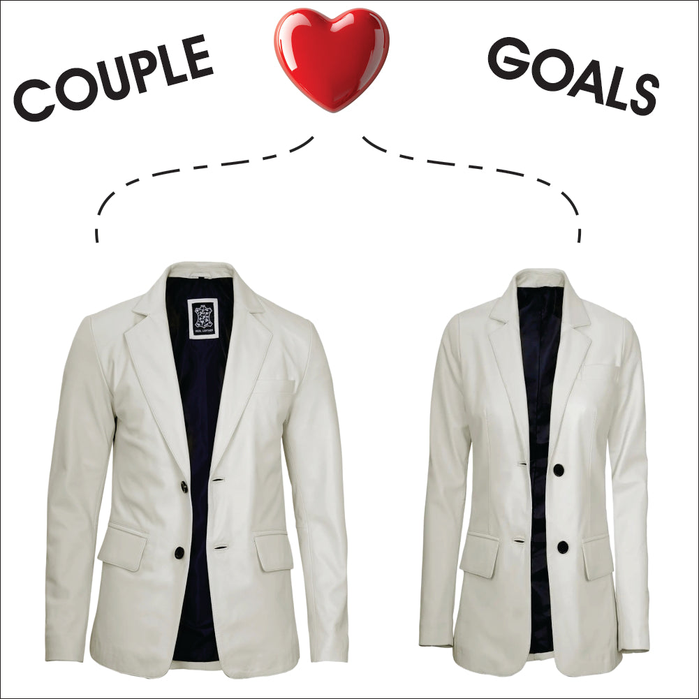 Matching White Leather Blazer for Couples – Two Button Style