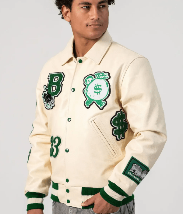 Boston Limited Edition Bomber Varsity Jacket in Off White