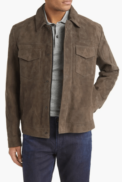 Men's Premium Beige Suede Trucker Leather Jacket by Avanzar Leather