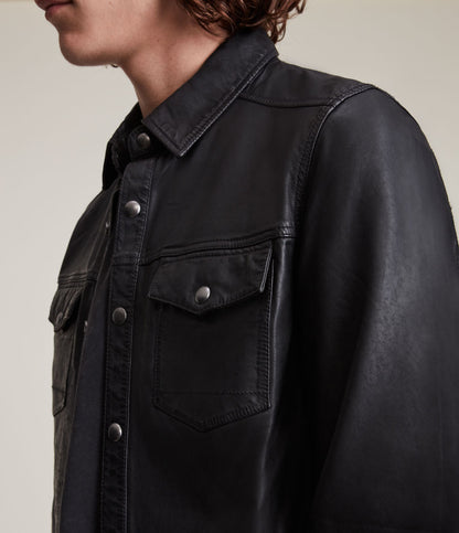  Men's Black Trucker Leather Shirt