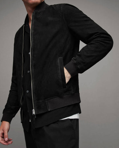 Men's Premium Black Suede Leather Bomber Jacket by Avanzar Leather