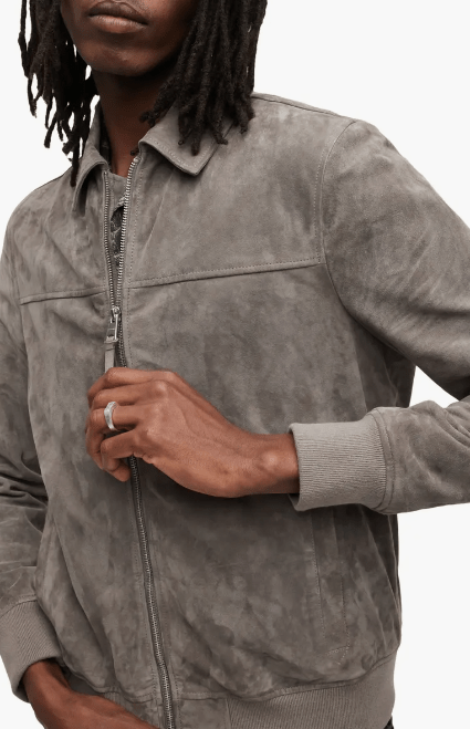 Men's Premium Gray Suede Leather Bomber Jacket by Avanzar Leather